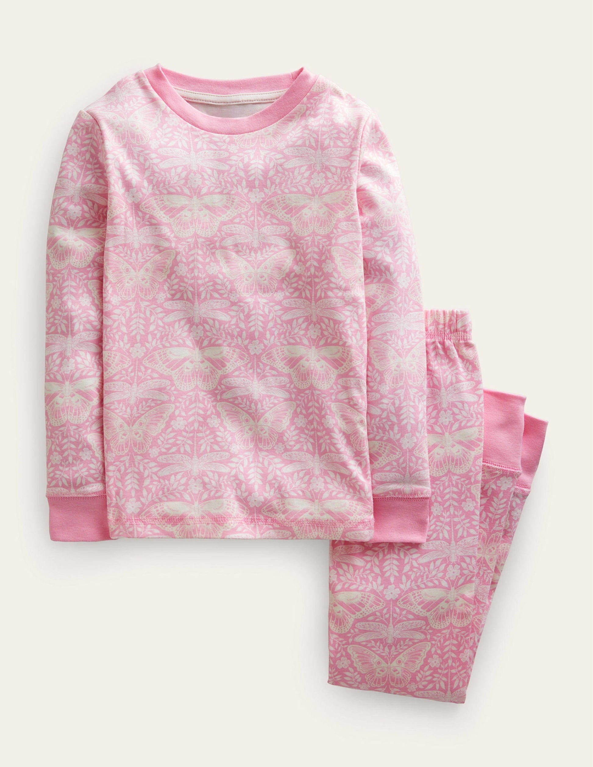 Eng anliegender, im Dunkeln leuchtender Pyjama-Cameo-Rosa Schmetterling-1