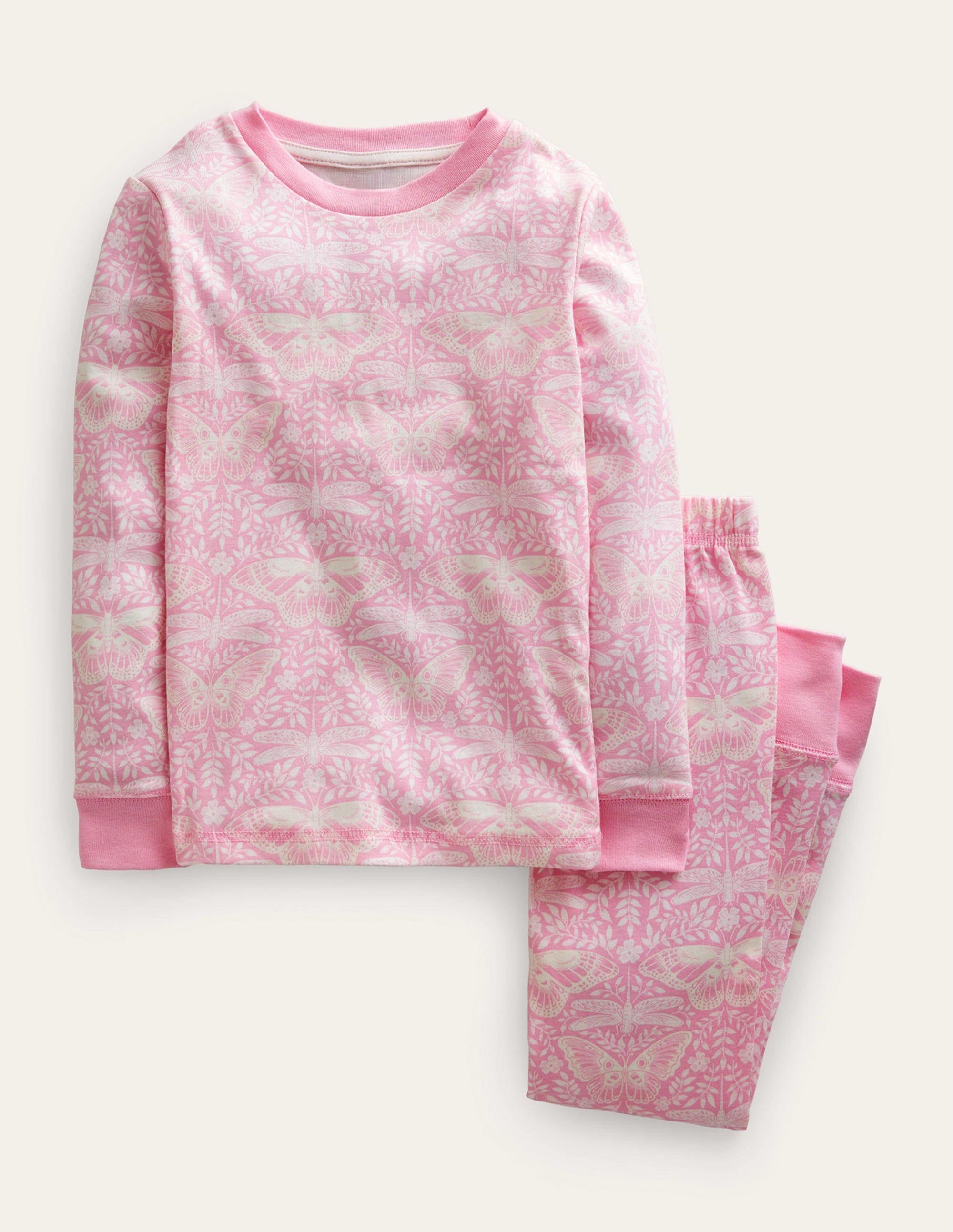 Eng anliegender, im Dunkeln leuchtender Pyjama-Cameo-Rosa Schmetterling - Image 1