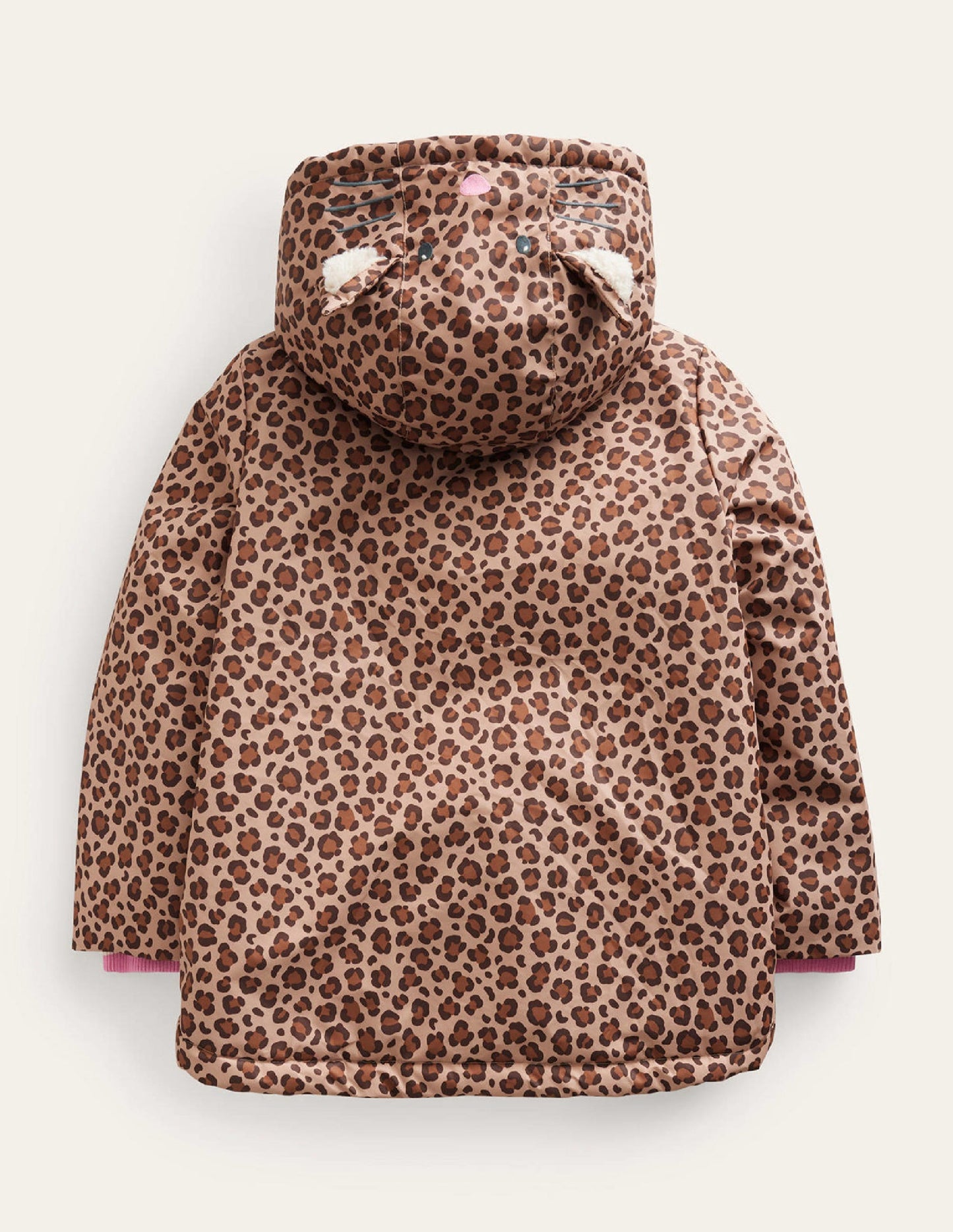 Anorak mit Sherpa-Futter-Nussbraun Leopardendruck