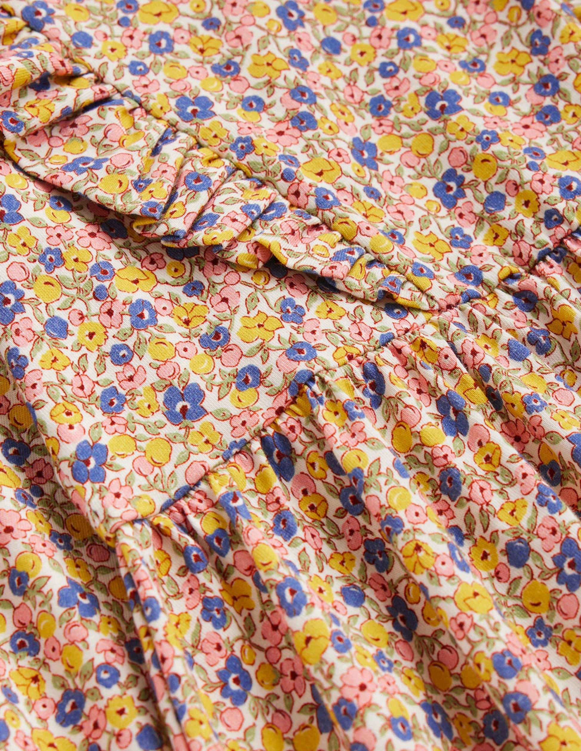 Rüschenkleid mit langen Ärmeln-Bunt Kleines Blumenmuster-3