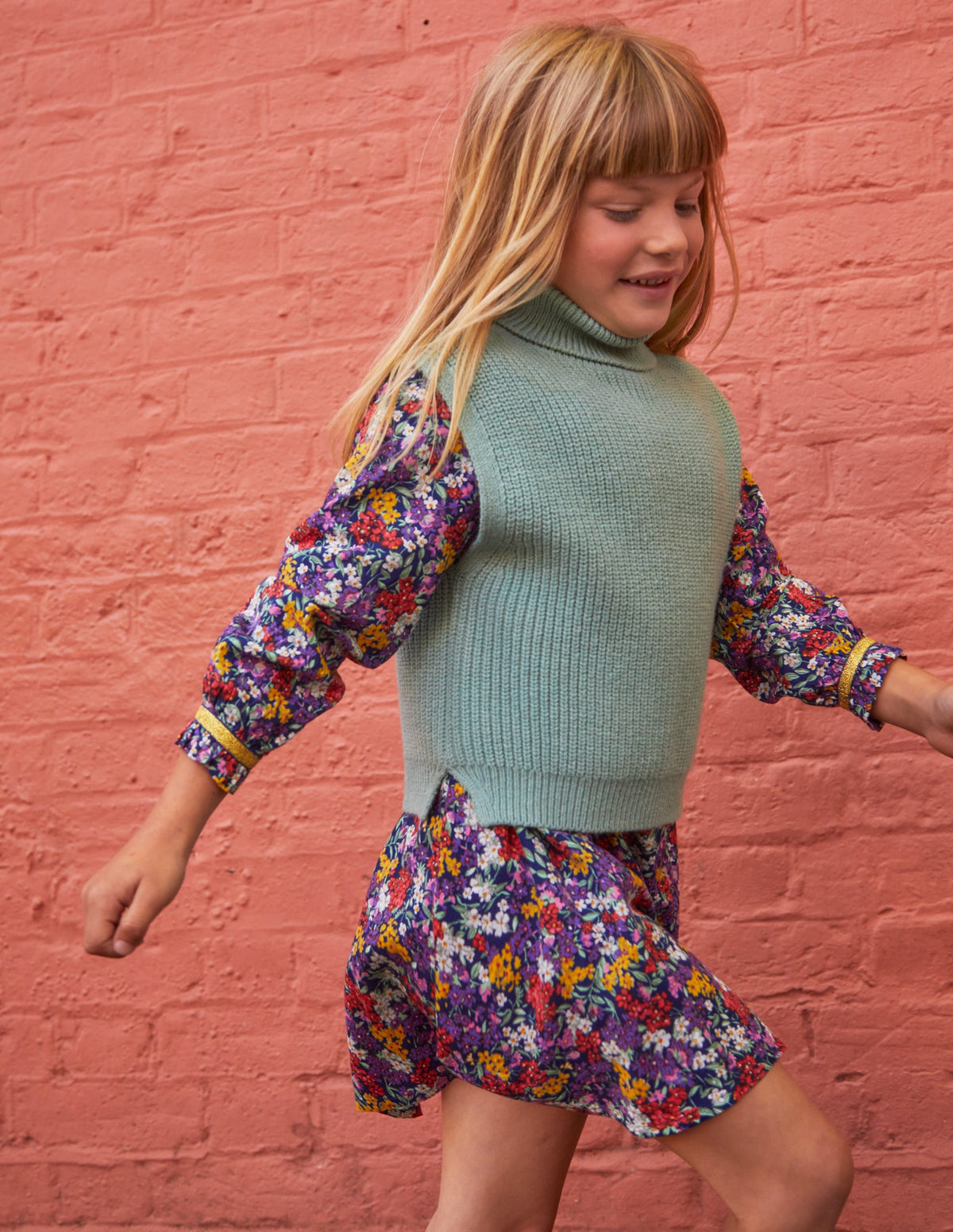 Gewebtes Kleid mit gerafftem Kragen-Bunt Blume - Image 4