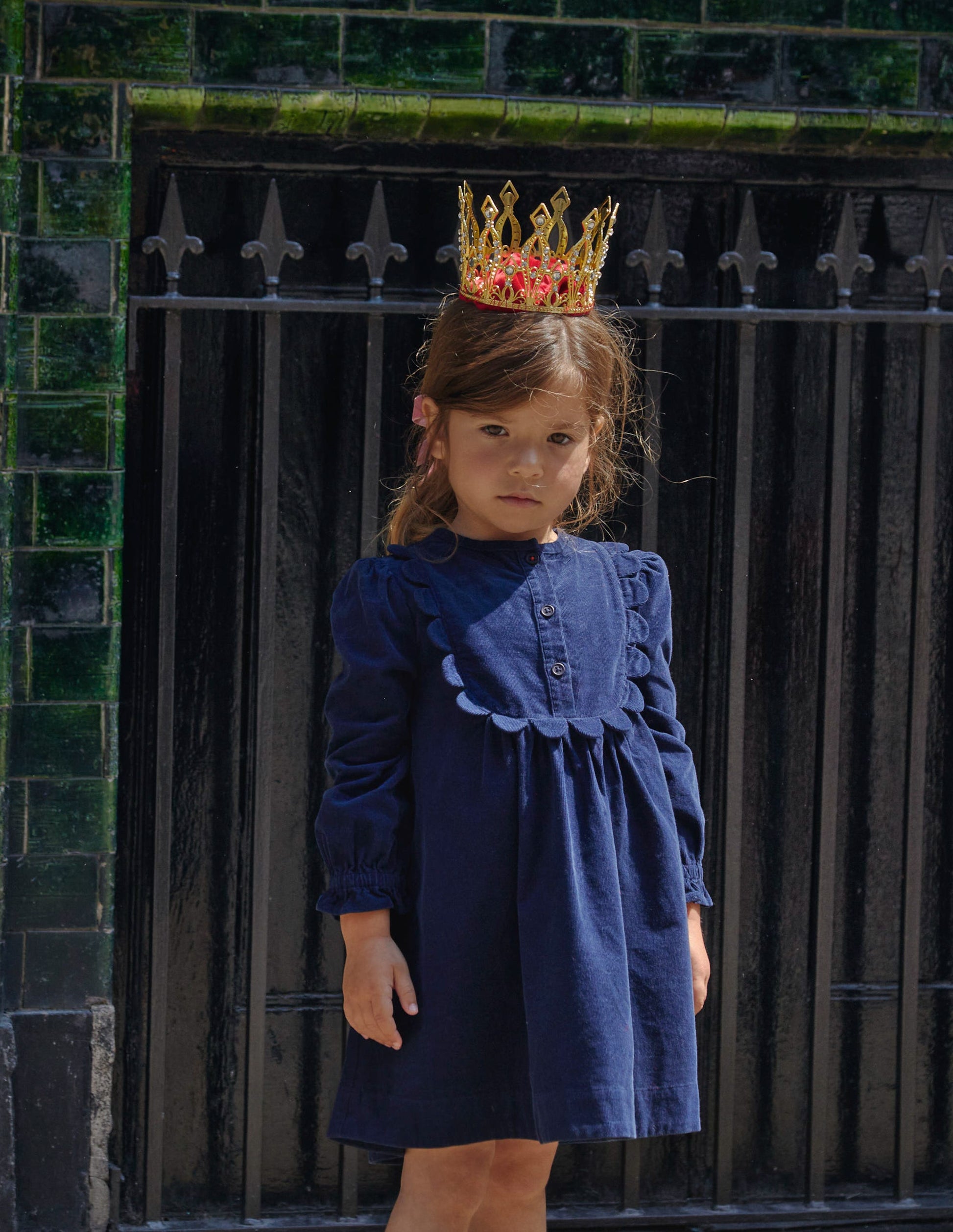 Robe festonnée en velours côtelé-Bleu marine foncé-4