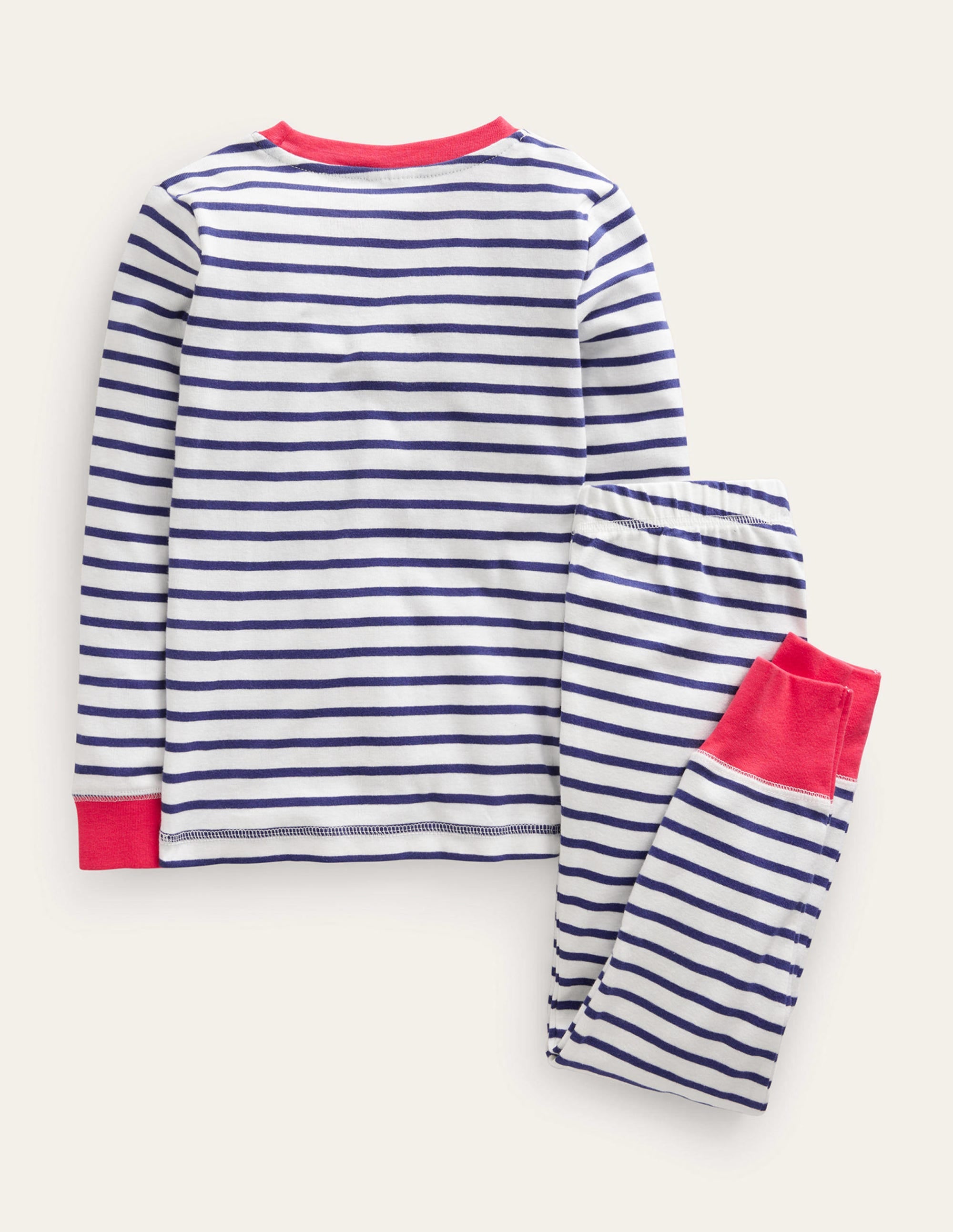 Pyjama long douillet à rayures-Marinière ivoire/bleu marine - Image 2