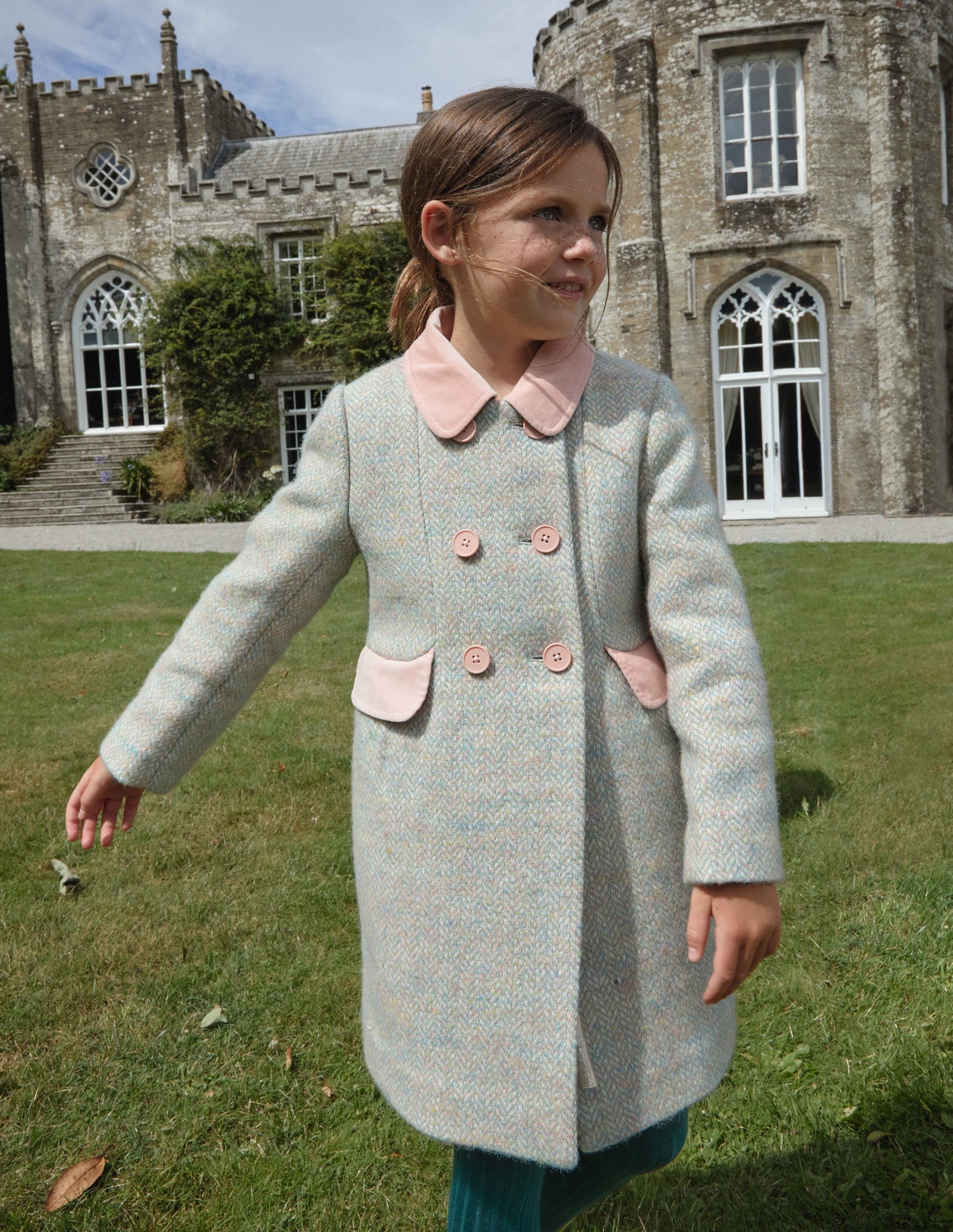 Manteau en laine mélangée-Chevrons rose/bleu-5
