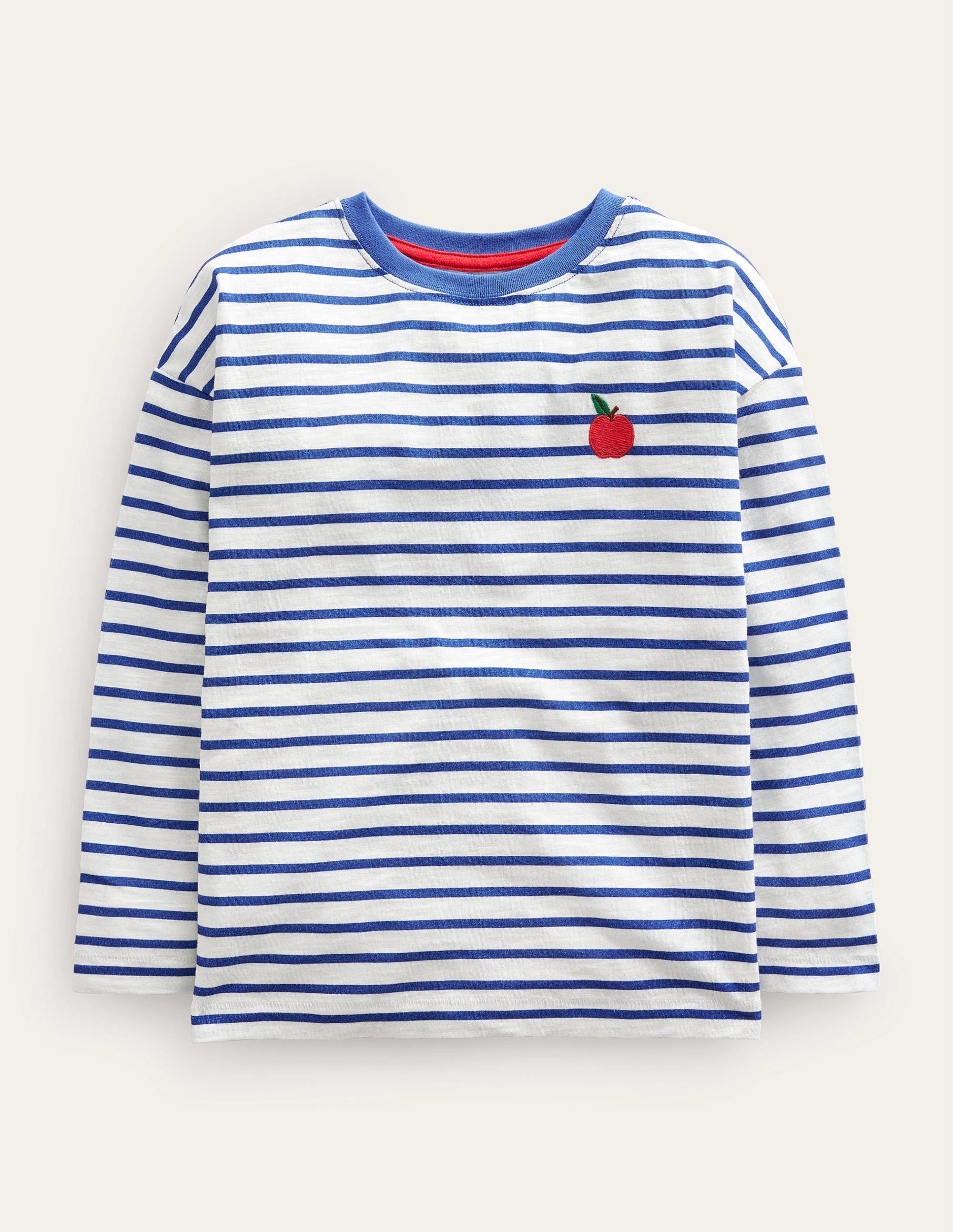 Embroidered Motif T-shirt-Delft blue/ivory - Image 1