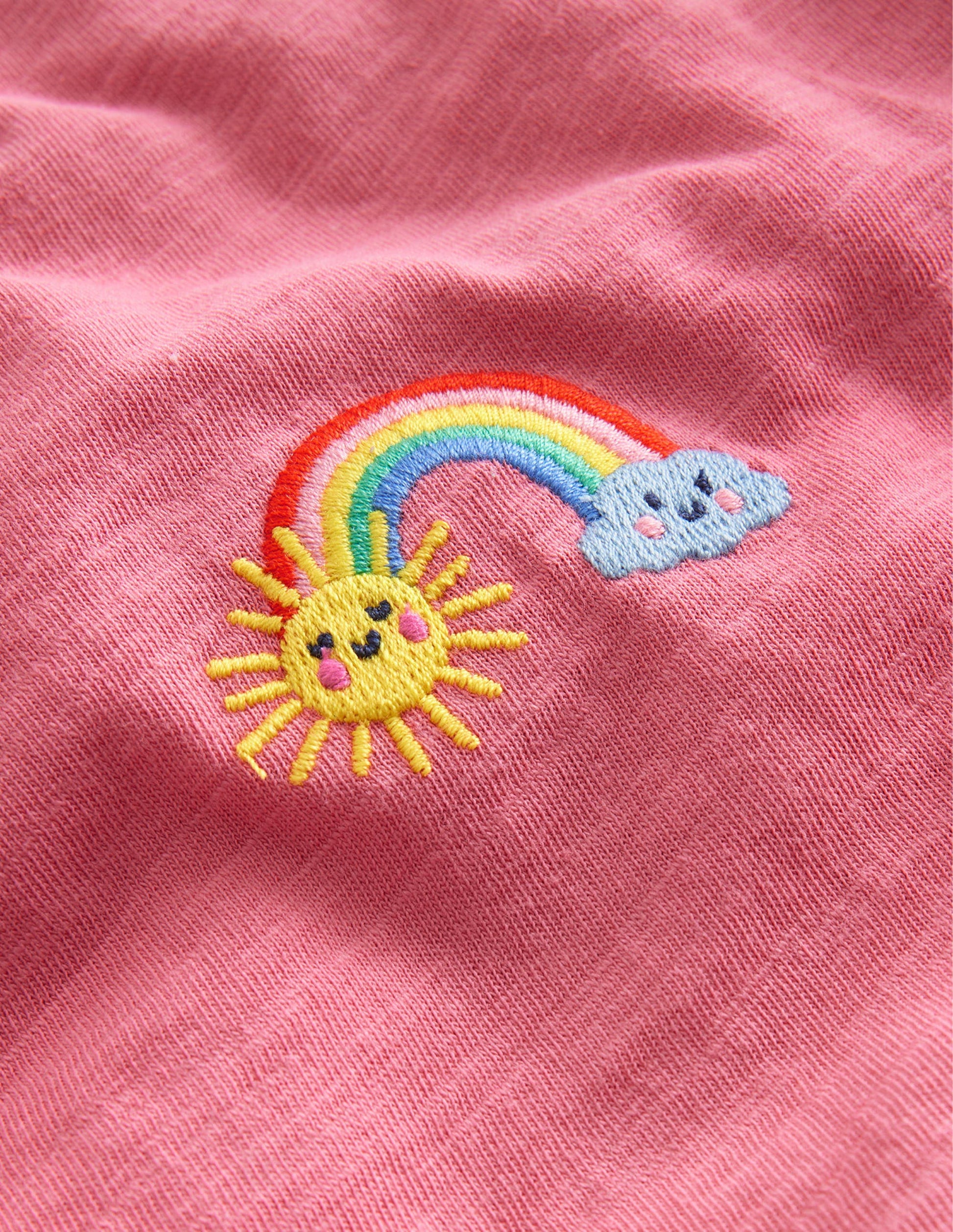 T-Shirt mit aufgesticktem Motiv-Rosarot-3