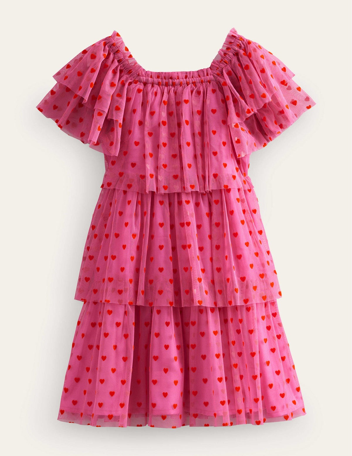 Gestuftes Tüllkleid-Erdbeerrosa Herzen-1