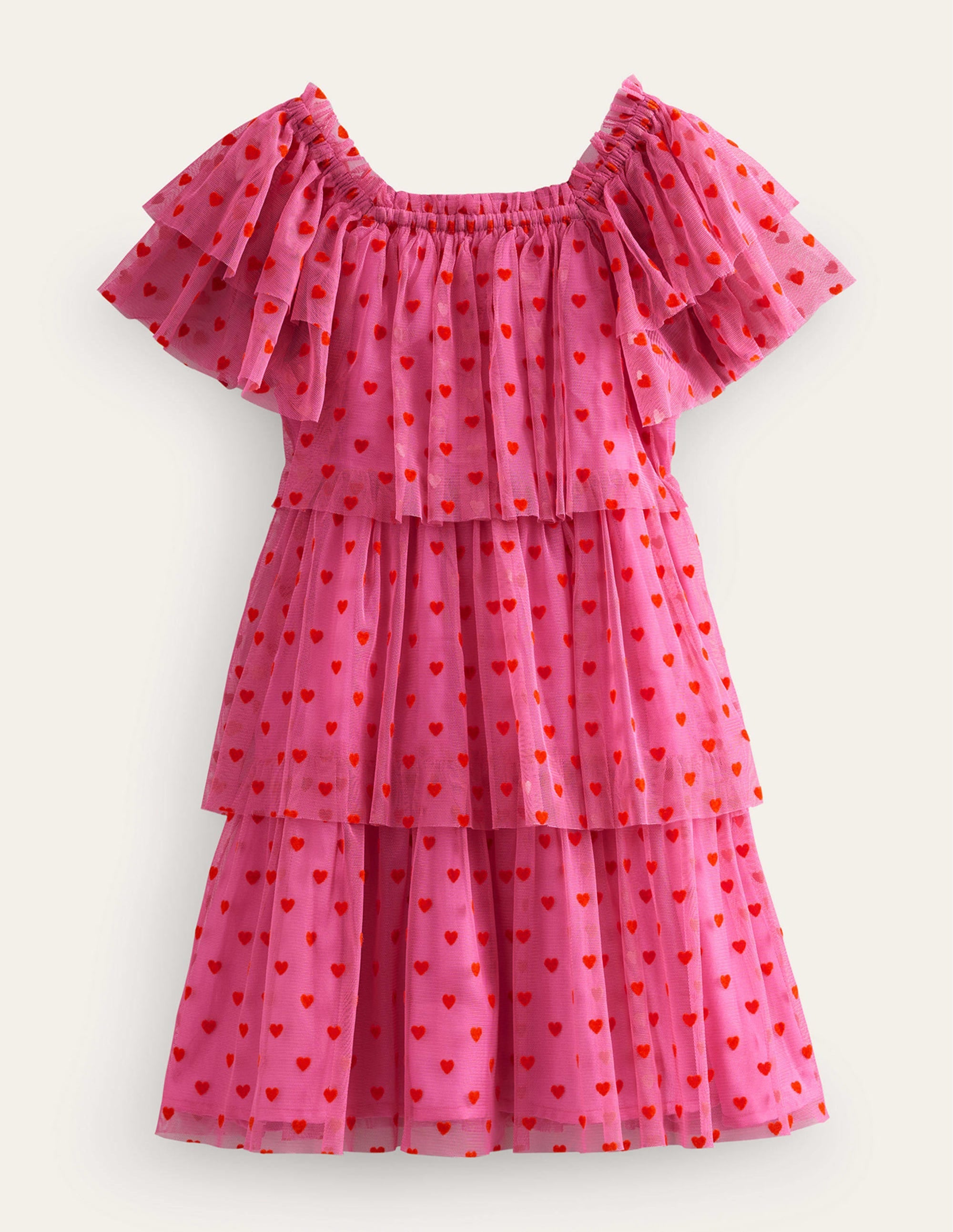 Gestuftes Tüllkleid-Erdbeerrosa Herzen - Image 1