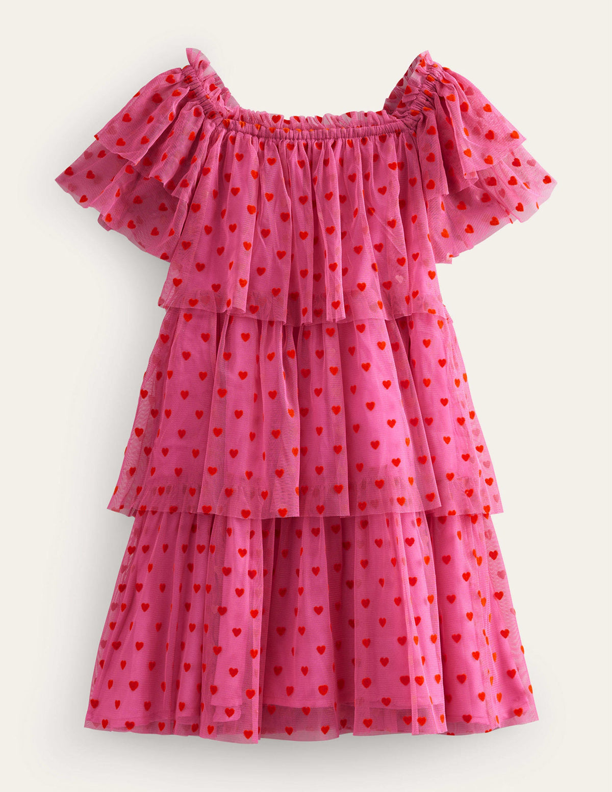Gestuftes Tüllkleid-Erdbeerrosa Herzen-2