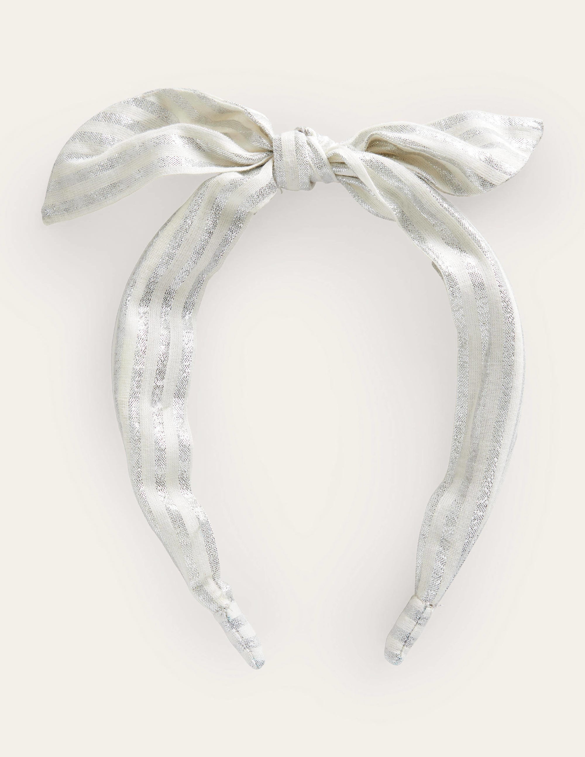 Bow Headband-Silver Metallic Stripe - Image 1