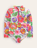 Langärmeliger Badeanzug-Bunt, Festival-Blumenmuster