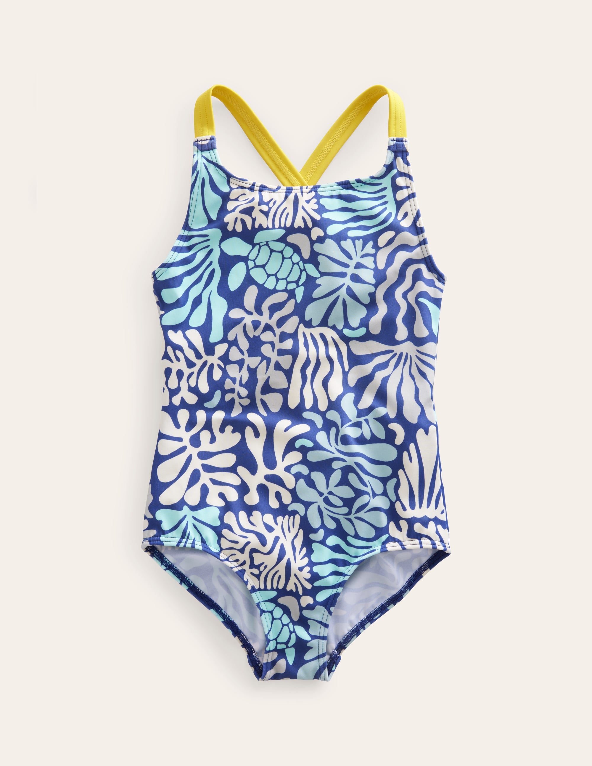 Maillot de bain imprimé croisé dans le dos-Récif de corail bleu tribord - Image 1
