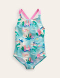 Cross-back Printed Swimsuit-Aqua Sea Magical Mermaid Ombre