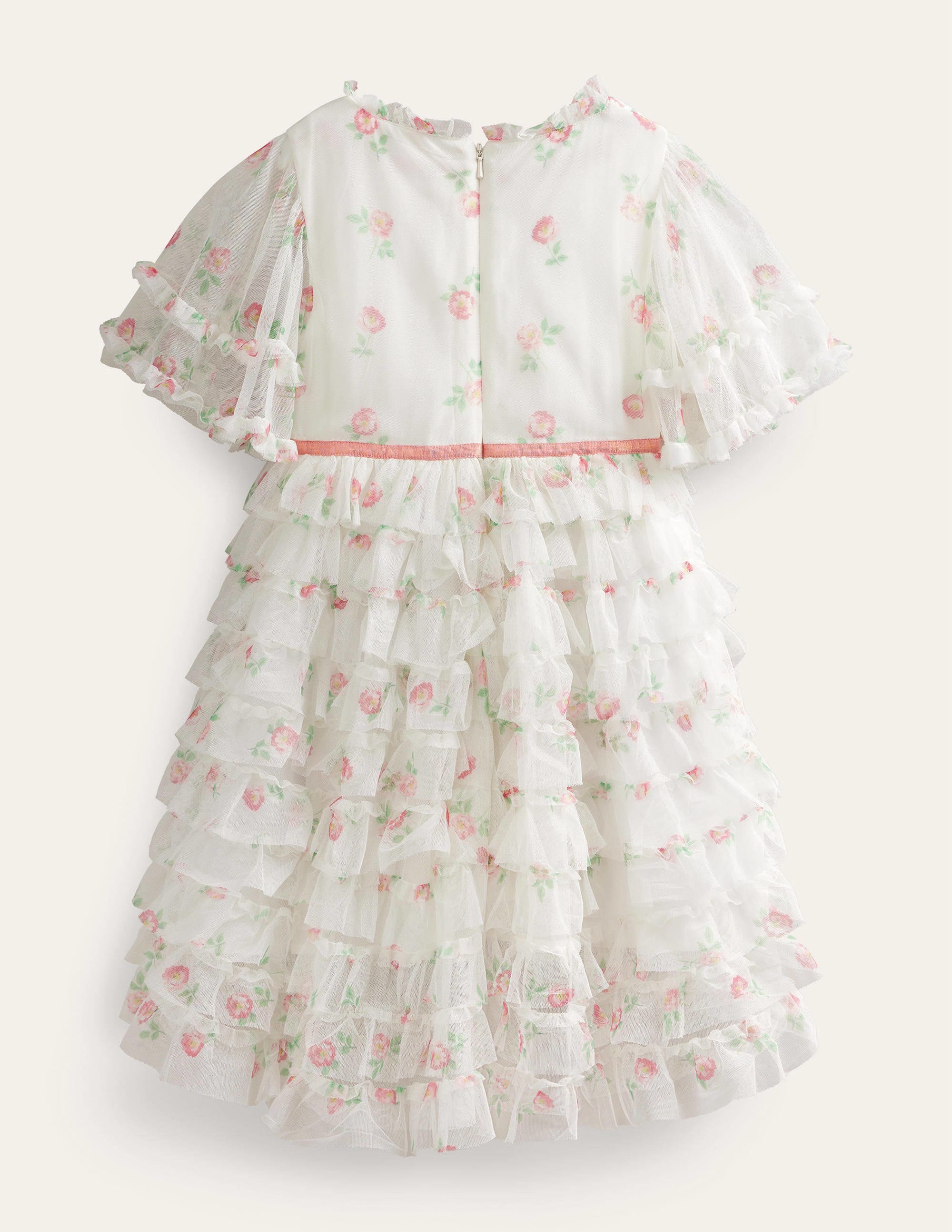 Gerüschtes Tüllkleid mit abfallendem Saum-Naturweiß, Kleines Vintage-Blumenmuster - Image 2