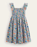 Shirred Jersey Dress-Surf Blue Tropical Garden