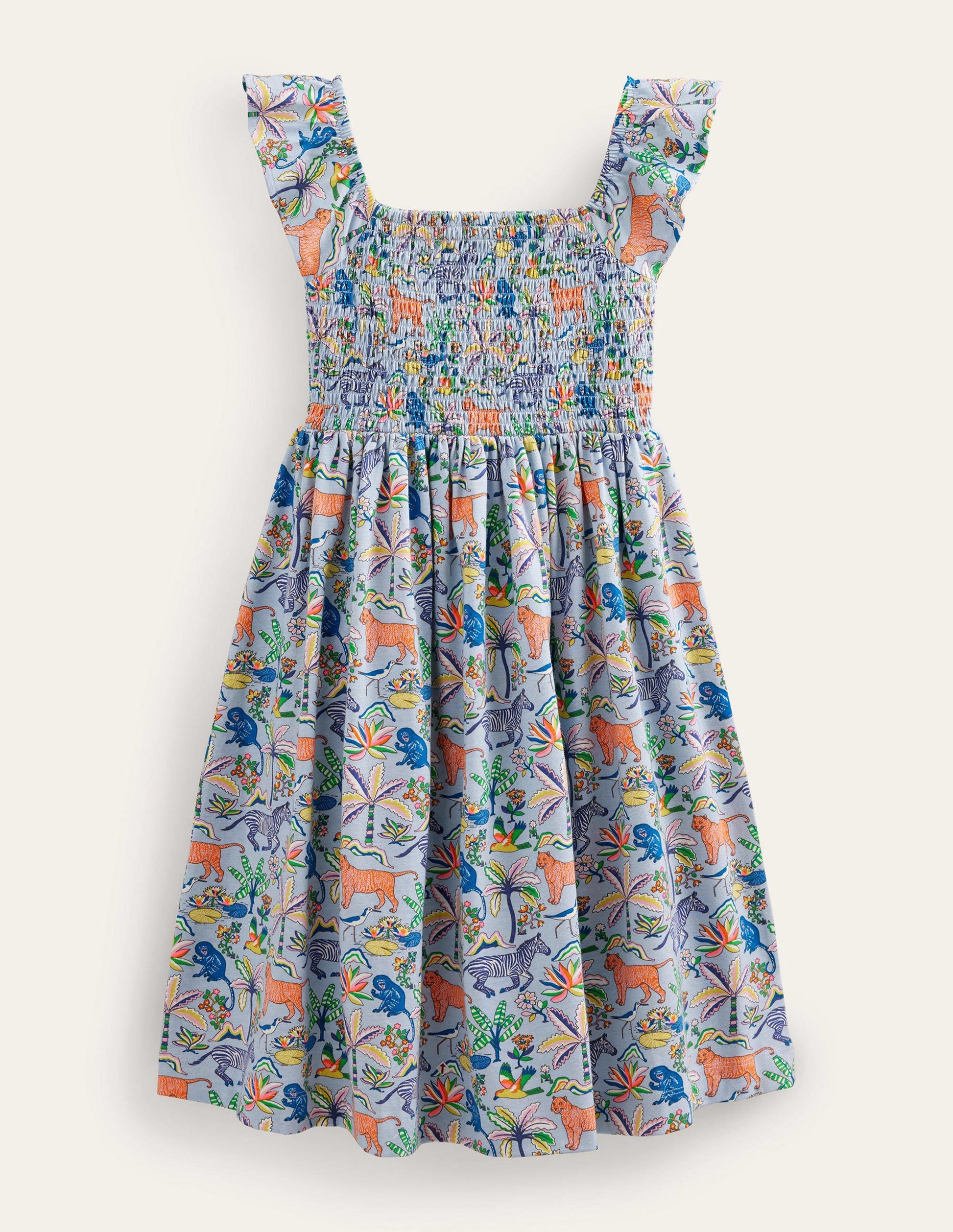 Shirred Jersey Dress-Surf Blue Tropical Garden-1