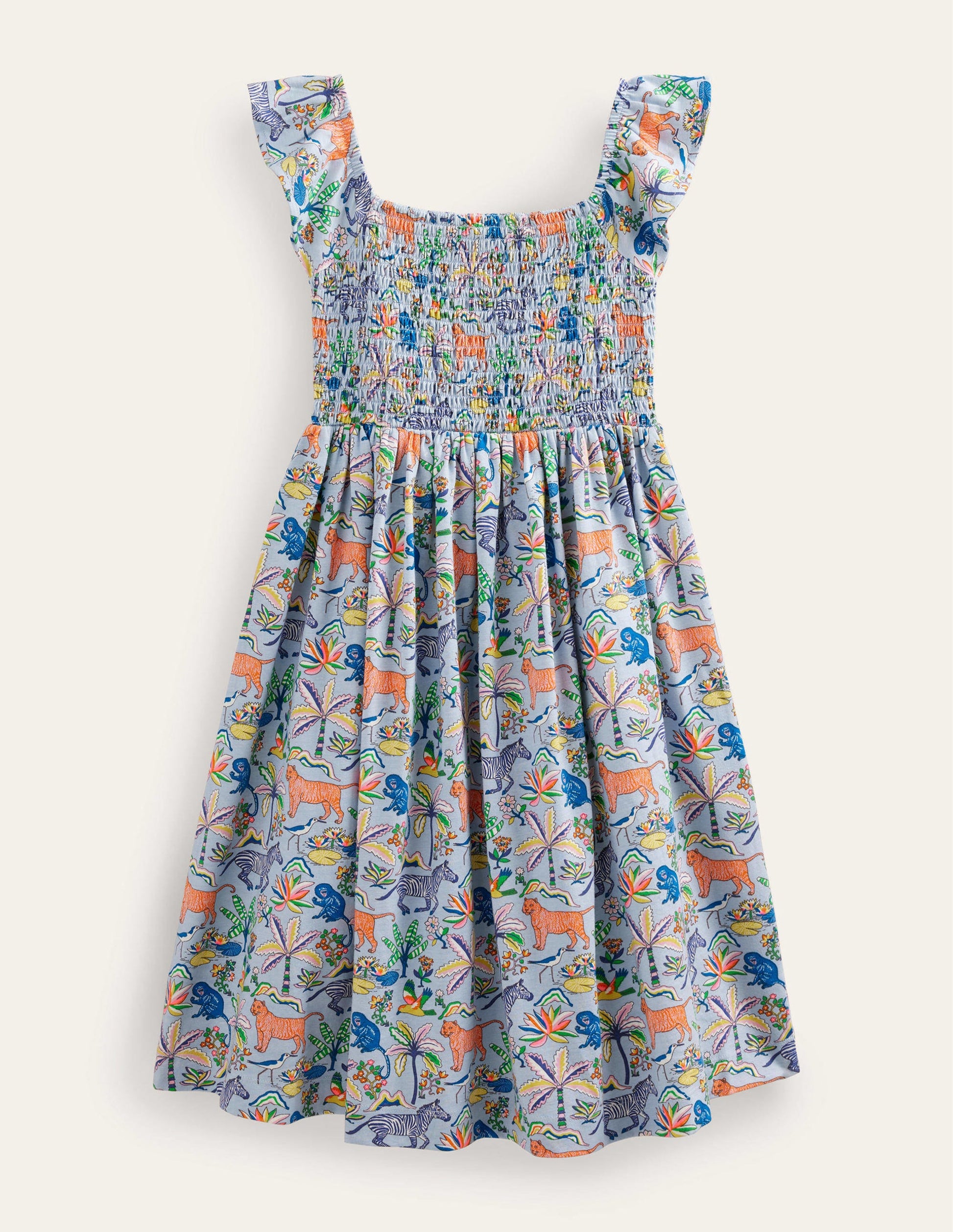 Shirred Jersey Dress-Surf Blue Tropical Garden-2
