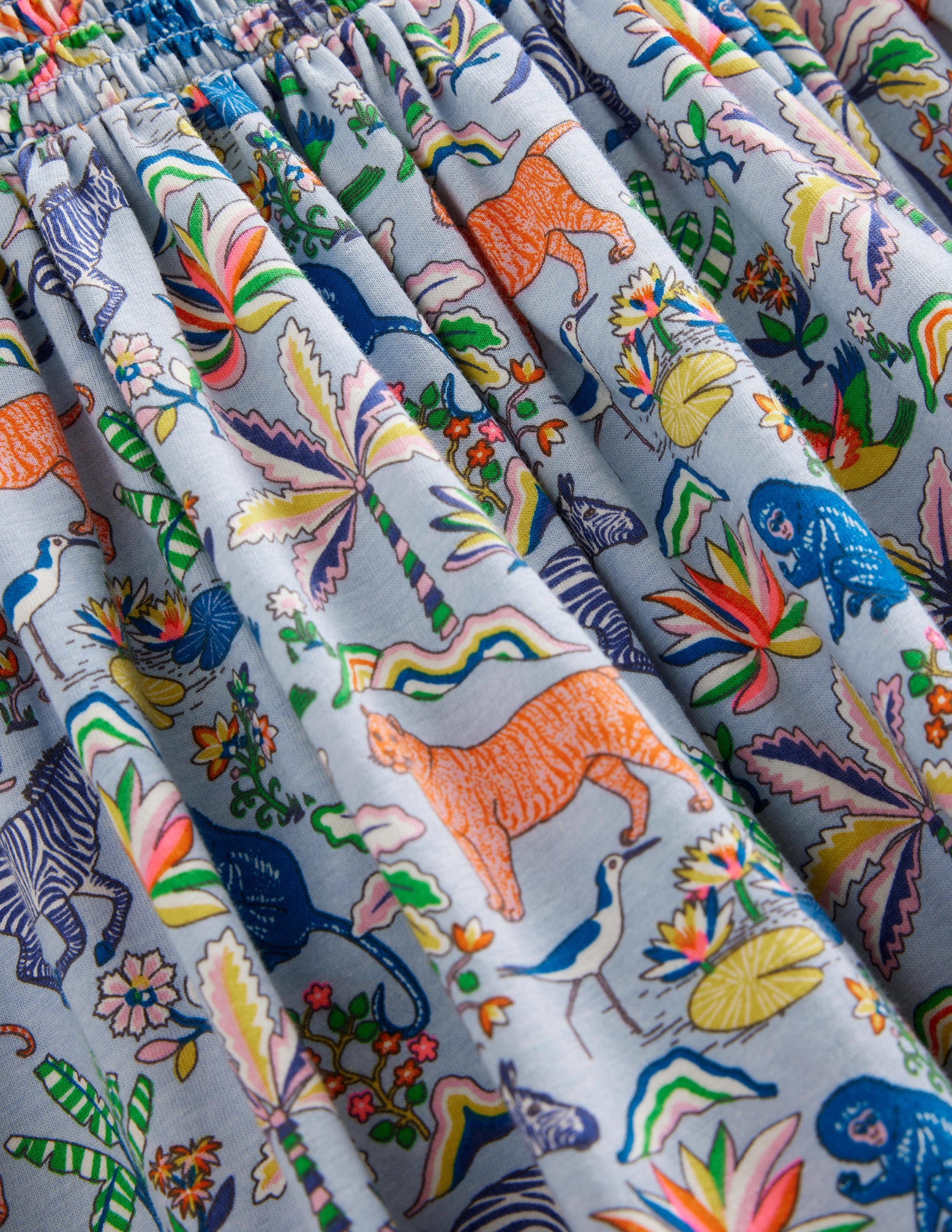 Shirred Jersey Dress-Surf Blue Tropical Garden - Image 3