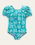 Printed Puff-sleeved Swimsuit-Tropical Spring Lagoon