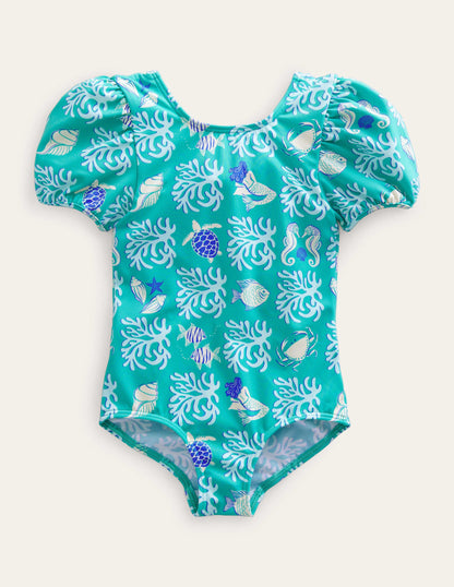 Maillot de bain imprimé à manches bouffantes-Lagon printemps tropical-1