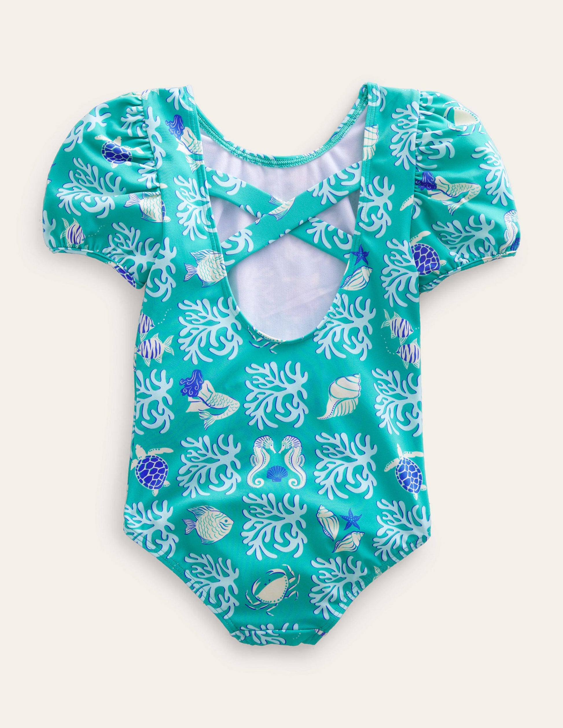 Maillot de bain imprimé à manches bouffantes-Lagon printemps tropical-2
