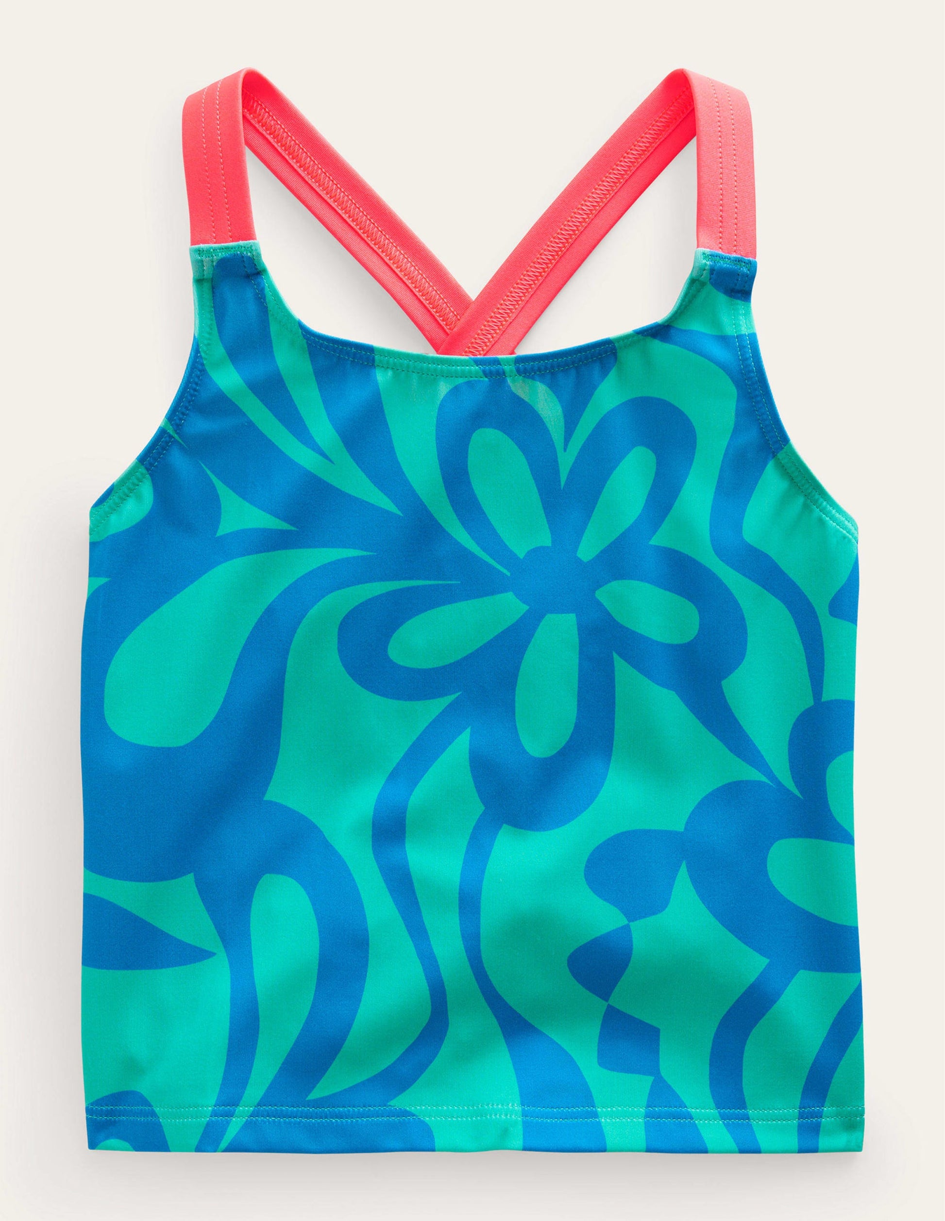 Tankini-Oberteil mit gekreuzten Rückenträgern-Tropisches Grün, Sommermuster-1