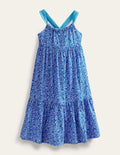 Gestuftes Jersey-Midikleid-Karibikblau, Blumen
