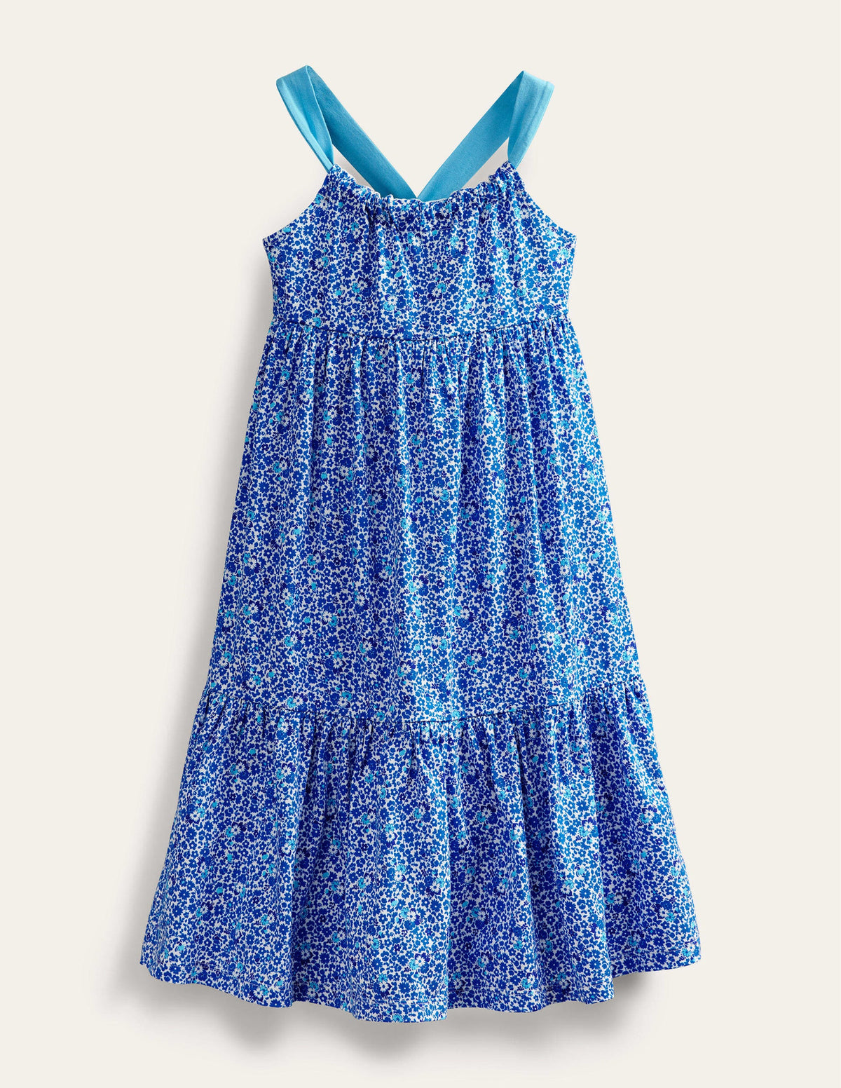 Gestuftes Jersey-Midikleid-Karibikblau, Blumen-1