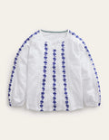 Besticktes Jerseyoberteil-Weiß
