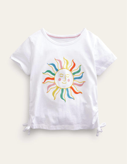 Gerafftes T-Shirt-Weiß, Sonne