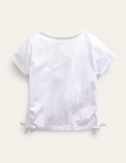 Gerafftes T-Shirt-Weiß, Sonne