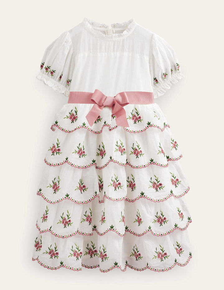 Embroidered Occasion Dress-Ivory