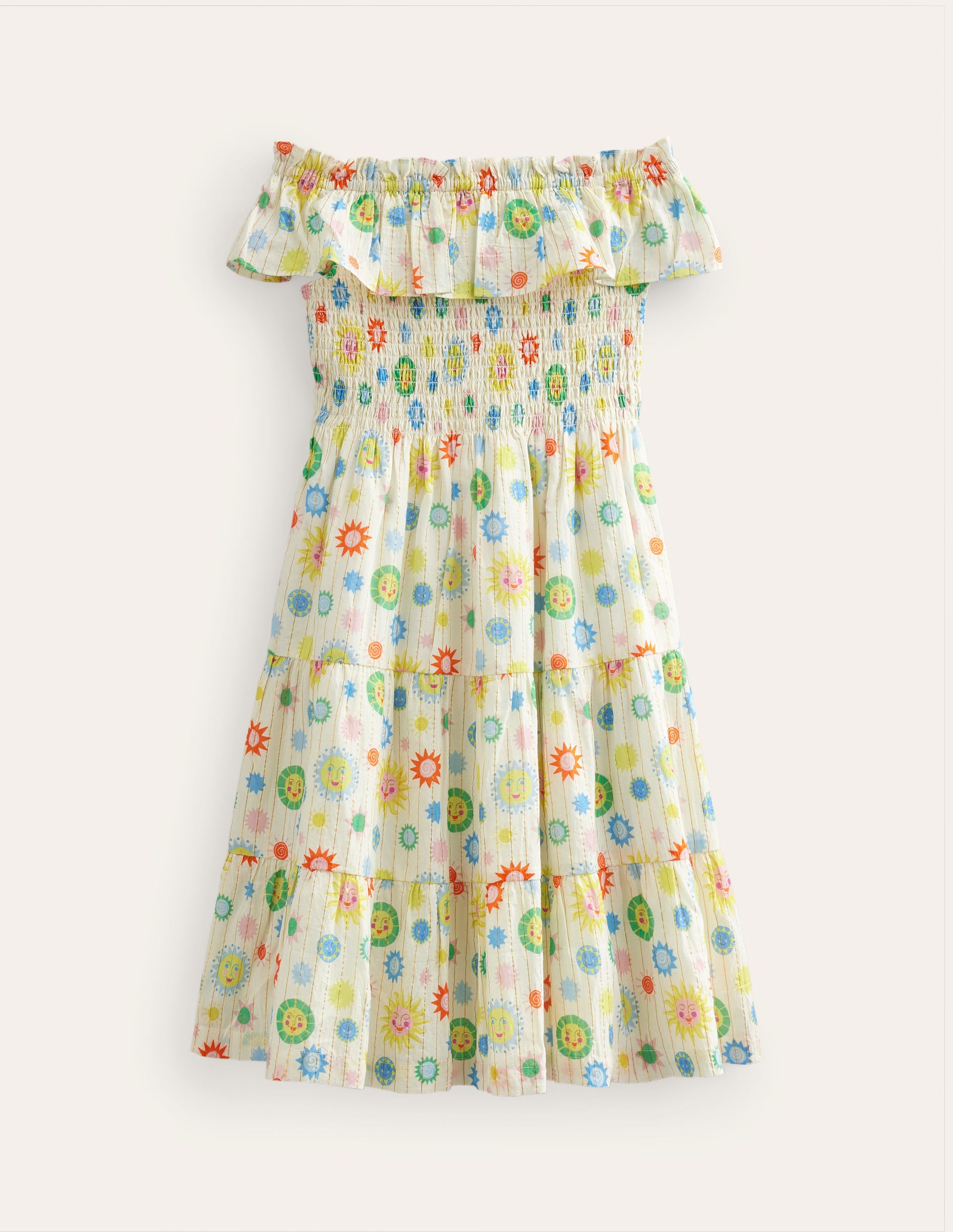 Midi-Webkleid mit Raffungen-Naturweiß, Hübsche Sonnen - Image 1