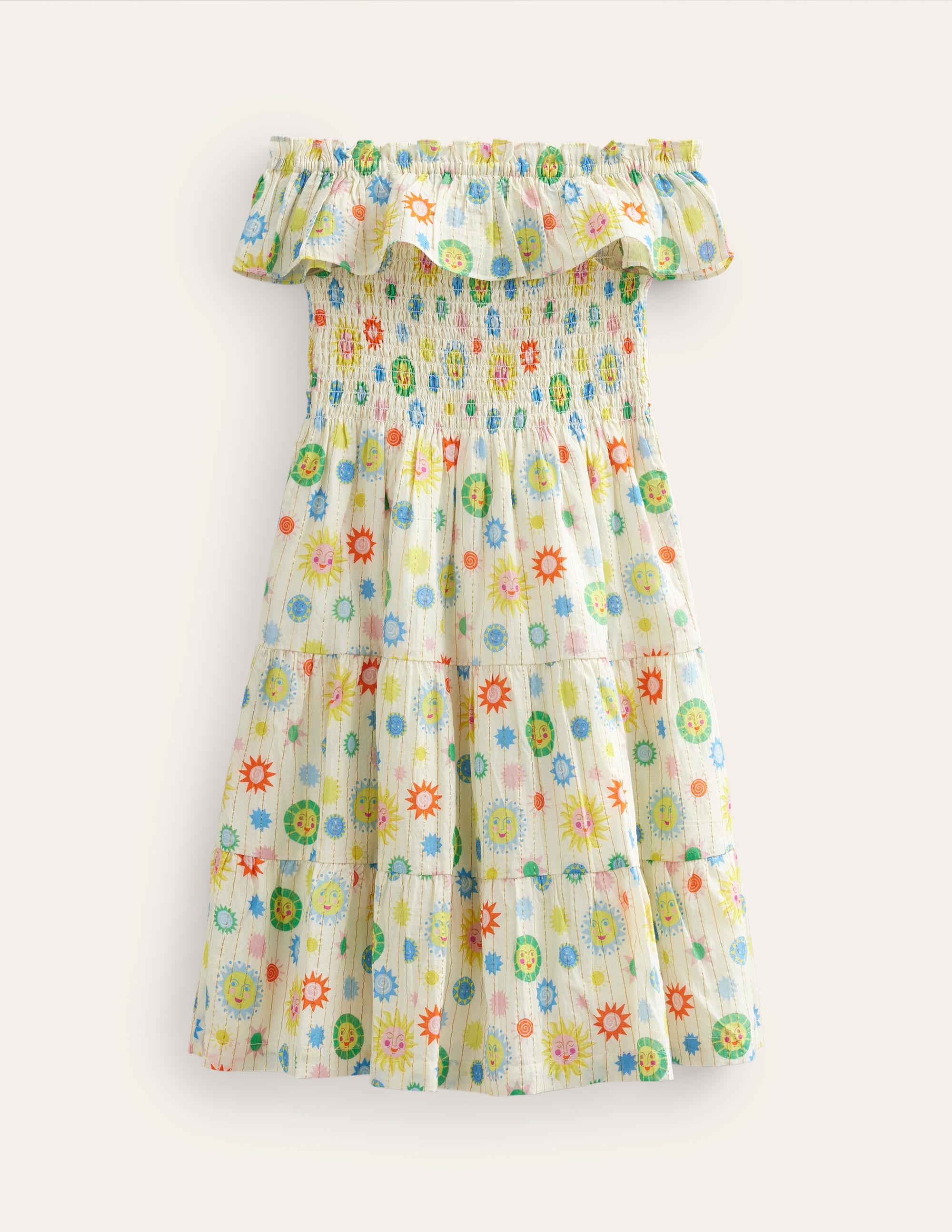 Midi-Webkleid mit Raffungen-Naturweiß, Hübsche Sonnen - Image 2