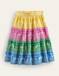 Jupe midi tissée colourblock-Multicolore, motif Goa Animals