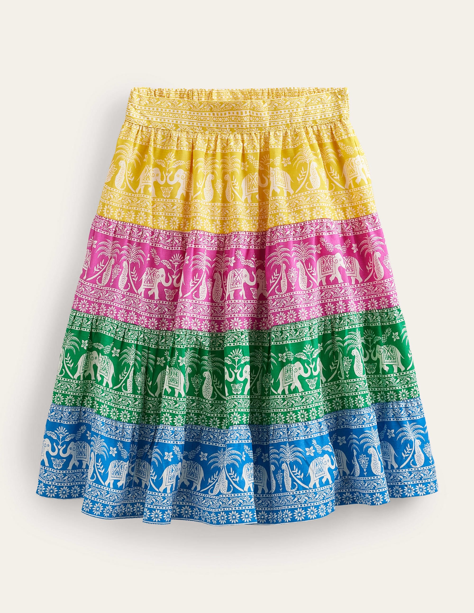 Jupe midi tissée colourblock-Multicolore, motif Goa Animals - Image 1