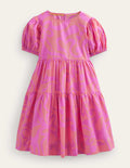 Voluminöses Webkleid-Pfirsichbowle, Sommermuster
