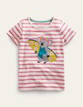T-Shirt mit Applikation-Pfirsichbowle/Naturweiß