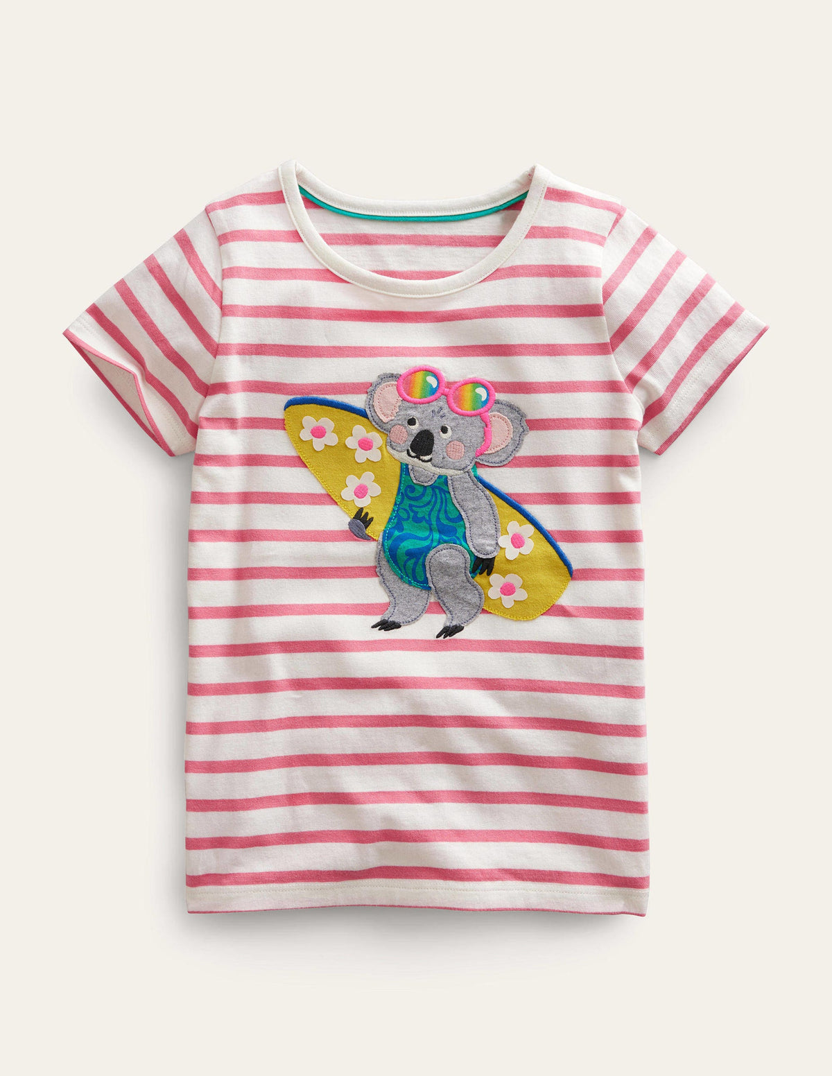T-Shirt mit Applikation-Pfirsichbowle/Naturweiß-1