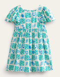 Gemustertes Webkleid-Wasserblau, Lagune