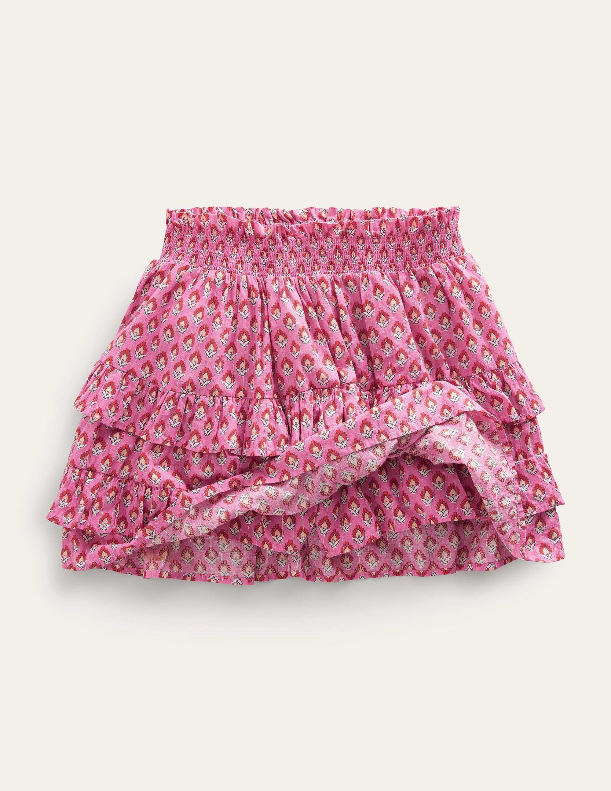 Mini jupe-short à volants-Azalée, motif Woodblock - Image 4
