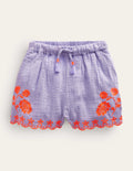 Shorts mit besticktem Saum-Lavendel