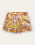 Shorts mit gerüschtem Muschelsaum-Maisgelb, Gänseblümchenmuster