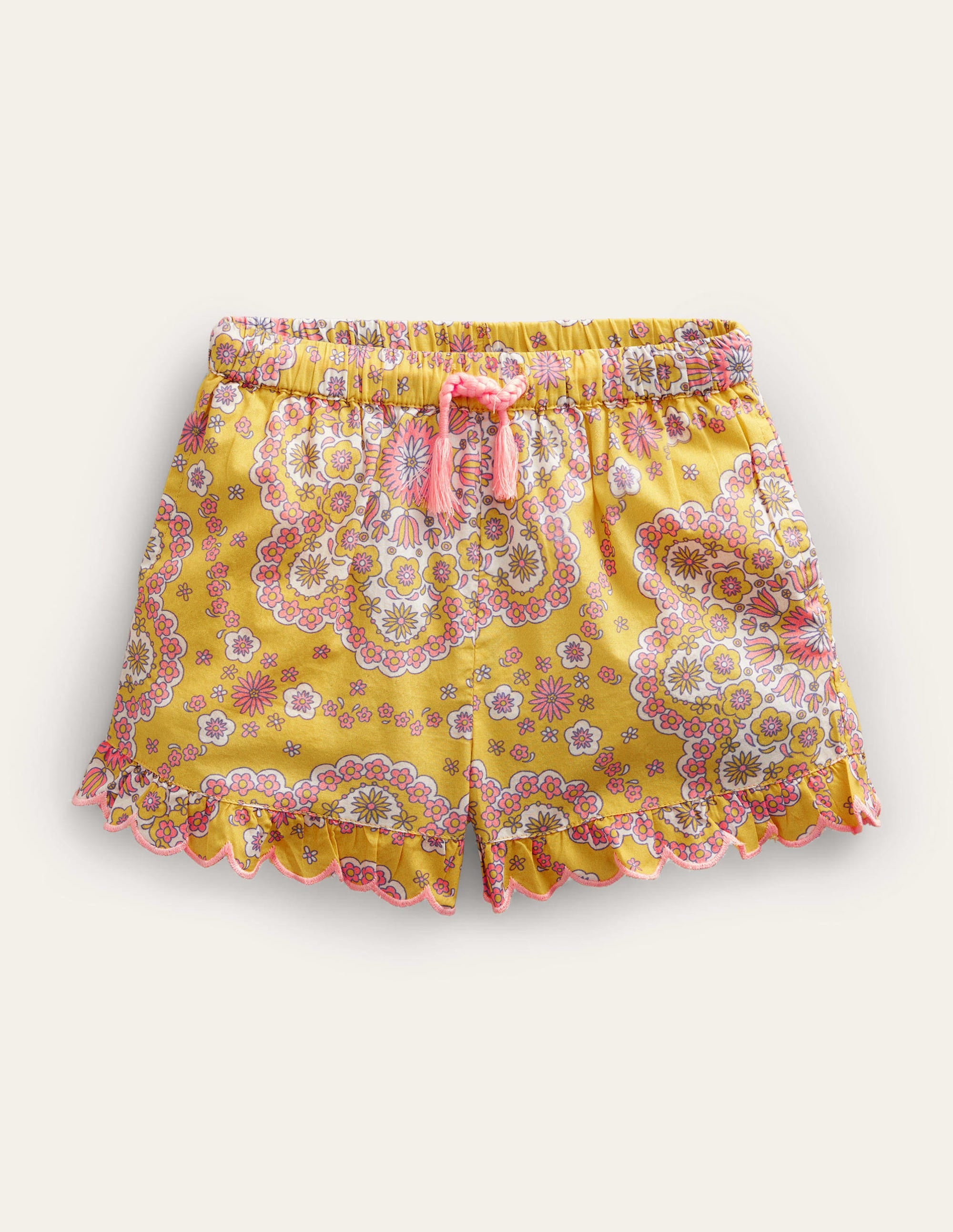 Shorts mit gerüschtem Muschelsaum-Maisgelb, Gänseblümchenmuster - Image 1