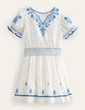 Embroidered Shirred Dress-Vanilla Pod