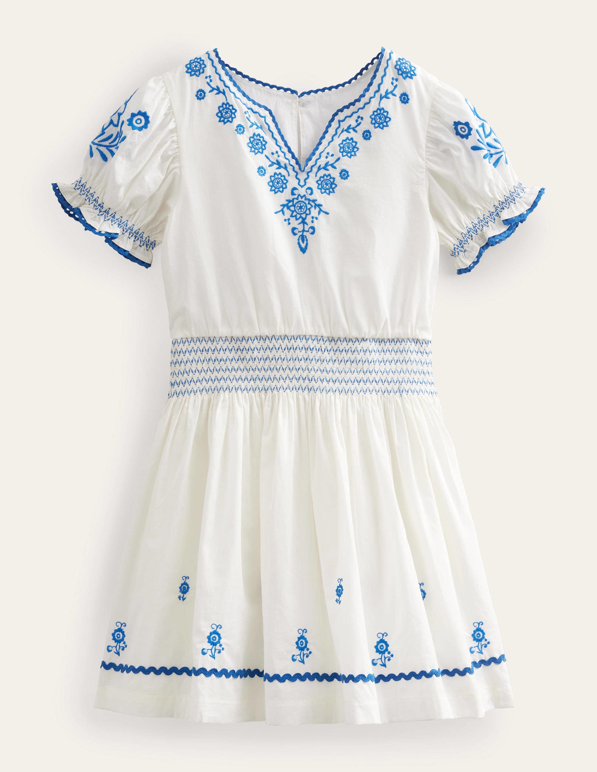 Embroidered Shirred Dress-Vanilla Pod - Image 1