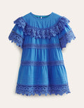 Gestuftes Spitzenkleid-Karibikblau