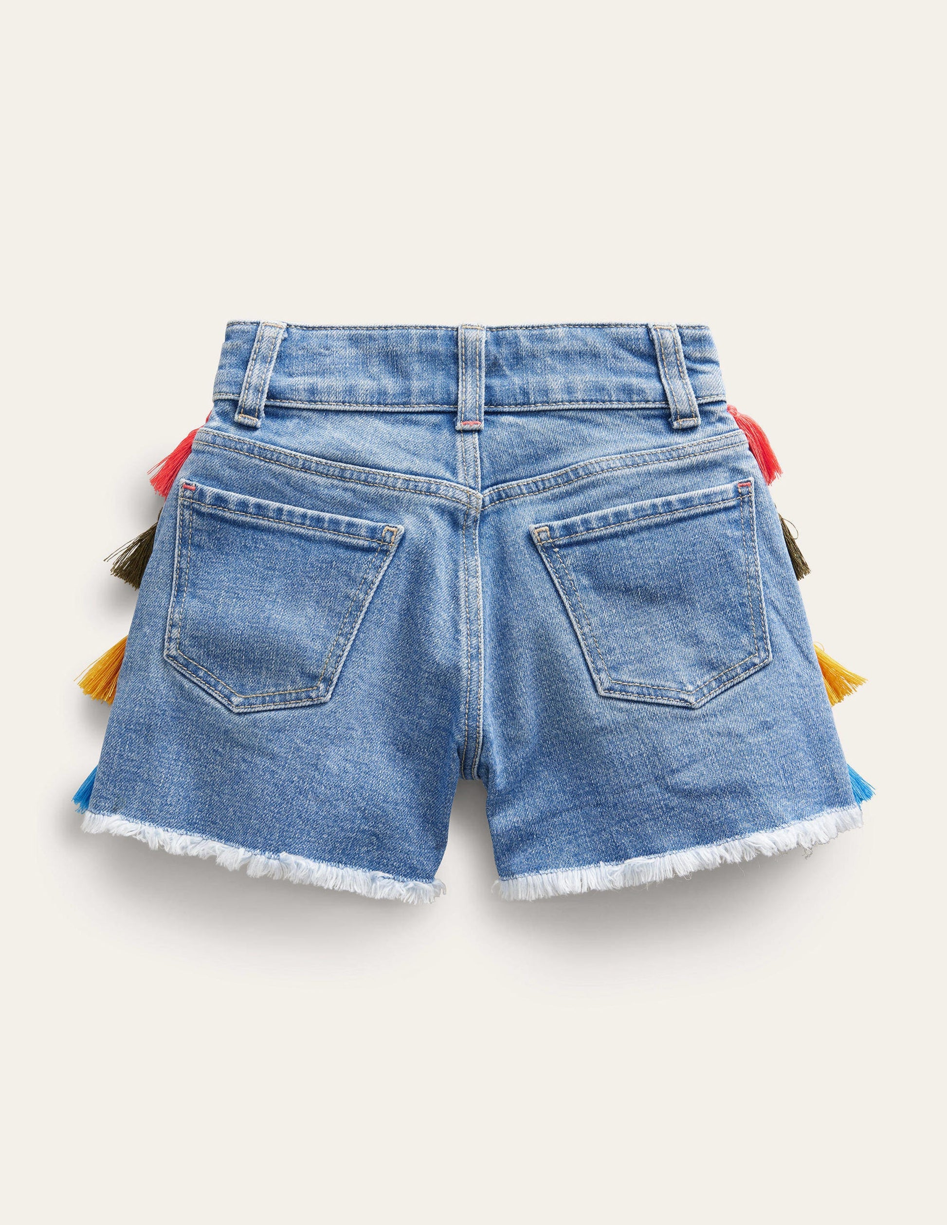 Denim-Shorts mit Quasten-Helles Vintageblau, Gewaschen-2