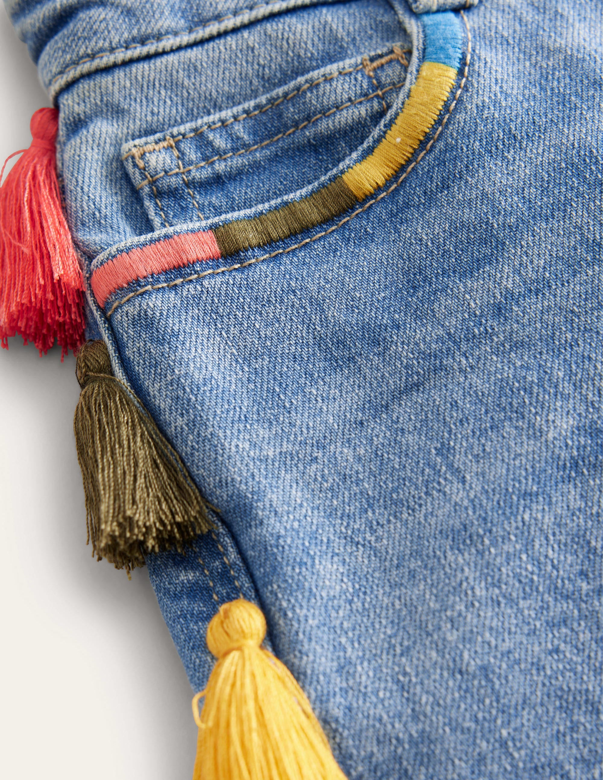 Denim-Shorts mit Quasten-Helles Vintageblau, Gewaschen - Image 3