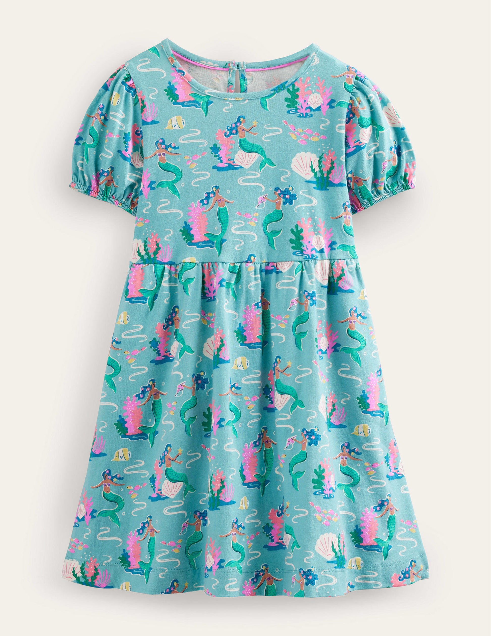 Kleid mit Puffärmeln-Meerblau, Meerjungfrauen-1